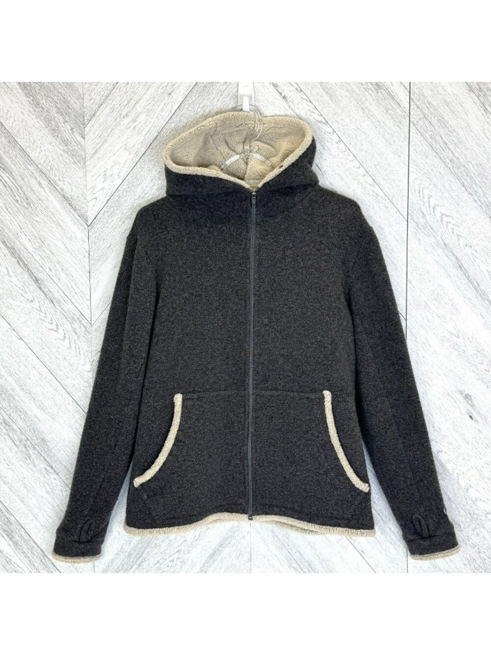 Kuhl Alfpaca Fleece Full Zip Hooded Jacket Womens Large Gray Outdoor Gorpcore
